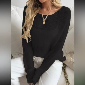 Chic Black Knit Semi Sheer Sweater for Women